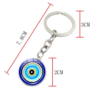Turkish Blue Evil Eye Keychain with dimensions: 7.8cm length and 3cm ring diameter