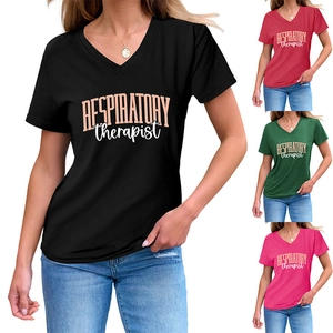 Collage de t-shirts col V pour femmes avec imprimé Respiratory Therapist en quatre coloris