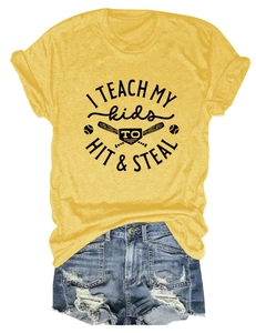 Flat lay of yellow t-shirt with sports slogan and distressed denim shorts outfit set