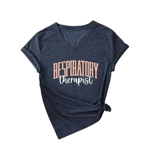 T-shirt col en V pour femme thérapeute respiratoire gris foncé chiné avec nœud sur le côté