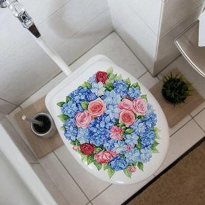 Blue hydrangea and pink rose self-adhesive floral wall stickers for bathroom decoration