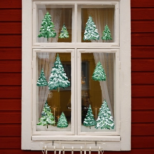 Watercolor snowy pine tree window stickers for festive Christmas home glass decoration