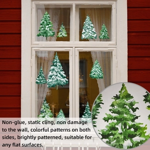 Detail of snow-covered pine tree static window clings with double-sided color printing