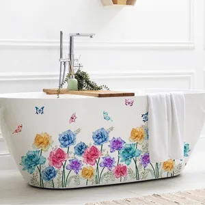 Watercolour peony floral wall decals with butterflies for bathroom bathtub decoration