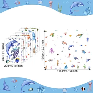 Cute marine life ocean wall decals set with dolphins and turtles for home decor