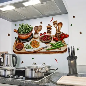 Watercolor Kitchen Utensils Vegetables Wall Stickers PVC Waterproof Removable Home Decoration Art Decals Modern Hand Painted Style