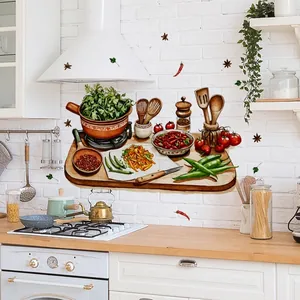3D hand-painted kitchen wall stickers with cookware and vegetables for home decor