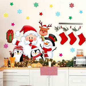 Autocollants muraux de Noël avec Père Noël et renne pour décoration festive de maison