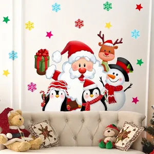 Stickers muraux de Noël avec Père Noël et pingouin pour décoration festive de salon