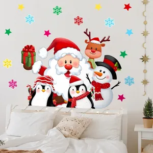 Autocollants Muraux Noël Père Noël Pingouin Bonhomme De Neige PVC Imperméable Autocollant Festif Maison Salon Fenêtre Décor Cartoon Mignon