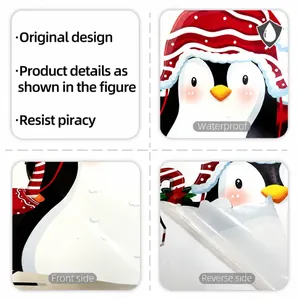 Détail de l'autocollant mural pingouin étanche avec bonnet de Noël et motifs flocons