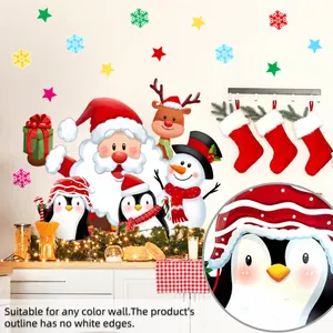 Détail d'autocollants muraux Père Noël et renne avec un design sans bordure blanche