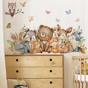 Wandtattoo Waldtiere mit Bären und Hirschen im Aquarell-Stil für das Kinderzimmer Dekor