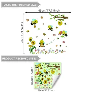 Luminous sunflower bee wall decals for bedroom decoration with 45x45cm finished size