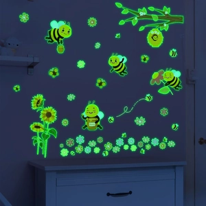 Cartoon Bee Sunflower Luminous Wall Stickers Glow In The Dark Waterproof PVC Self Adhesive DIY Nursery Kids Room Decor