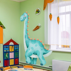 Stickers muraux de dinosaure bleu à long cou pour décor de chambre d'enfant