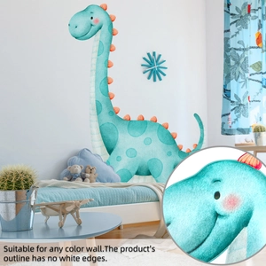 Détail d'un sticker dinosaure aquarelle avec design sans bord blanc pour chambre d'enfant