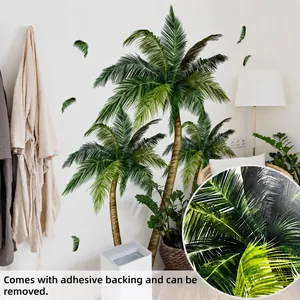Dettaglio di adesivi murali palme tropicali con texture fine e supporto autoadesivo