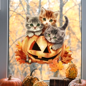 Autumn Maple Leaf Pumpkin Animal Static PVC Window Clings For Halloween Thanksgiving Home Glass Decoration