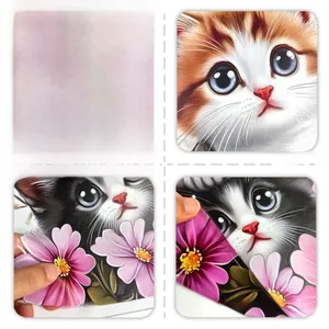 Detailed view of double-sided cat and flower static window stickers with reverse side display