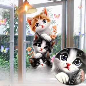 Macro view of double-sided printed cat and flower static cling window decal decoration