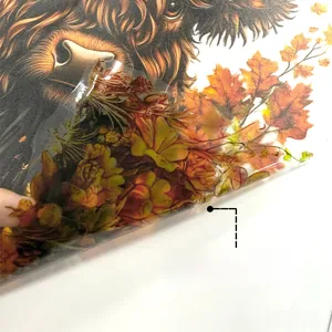 Detail of Highland Cow window sticker showing double-sided printing on transparent film