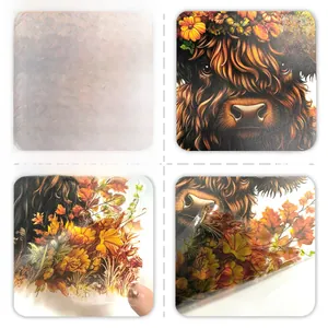 Macro details of waterproof highland cow and autumn floral heat transfer DTF stickers
