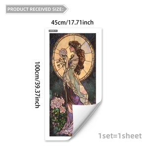 Película estática detallada para ventanas estilo Alphonse Mucha, flores 45x100cm