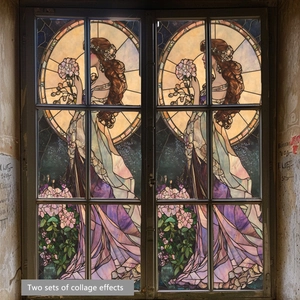 Lámina para Ventanas de Vidrio Color Pintado Estilo Mucha Art Nouveau Mujer Océano Caballito de Mar Tiburón Medusa PVC Estática