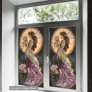 Pegatinas Art Nouveau para ventanas con motivos florales elegantes en marcos blancos