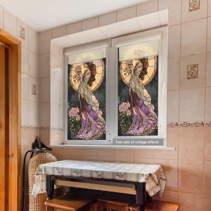 Lámina decorativa para ventanas estilo Mucha con collage de flores y doncellas