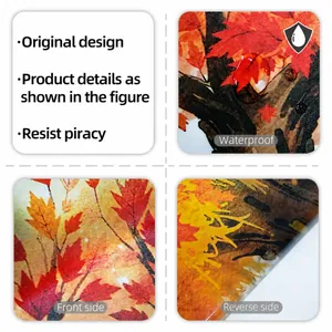 Detail view of waterproof autumn maple leaf window decals with frosted matte texture