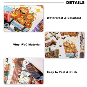 Halloween-Fensteraufkleber-Set aus wasserfestem Vinyl mit Schloss-, Geist- und Kürbis-Details