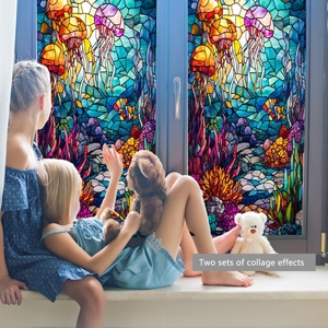 Lámina decorativa para ventanas con medusas y arrecifes de coral para cuarto infantil