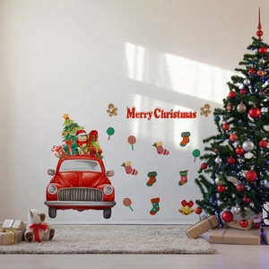 Detailed Christmas wall decals with red vintage truck, gingerbread man and festive stickers