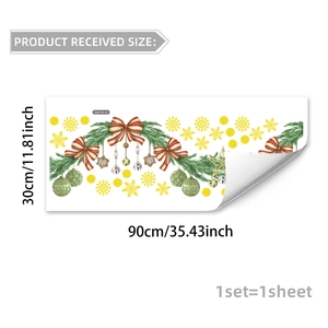 Detailed sheet size of 30x90cm Christmas wall sticker with pine branch and bow motifs