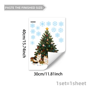 Christmas wall decal with decorated tree and cute cats with lights, 40x30cm sheet size
