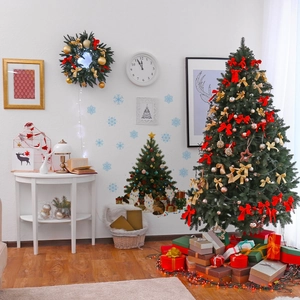 Creative Christmas wall decal featuring a cat-themed festive tree and blue snowflakes
