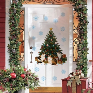 Christmas wall stickers with cute cats, a festive tree, and gift boxes for home decoration