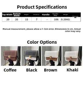 Size chart for cross-body bag with PU leather dimensions and four color options