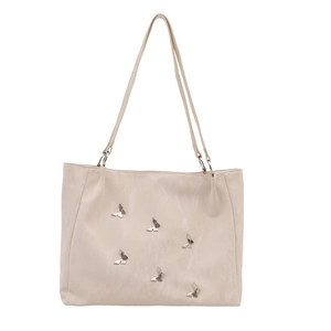 Large cream tote bag with silver butterfly charms for daily commute and casual style