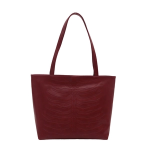 Dark red crocodile pattern tote bag featuring unique gothic skeleton rib cage relief detail