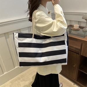 Japanische Retro Gestreifte Canvas Tragetasche mit dicken Seilgriffen an der Schulter