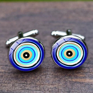 Evil Eye Cufflinks For Men Shirt Alloy Glass Round Nazar Amulet Jewelry Business Wedding Accessory