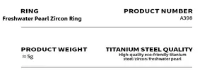 Specifications of titanium steel ring with freshwater pearl and zircon stones, model A398