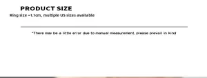 Size guide for pearl ring showing 1.1cm width and US standard ring size specifications