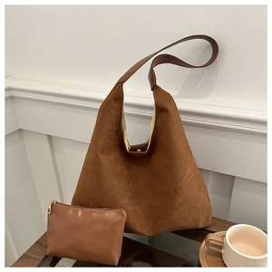 Vintage brown frosted suede large tote bag with matching leather inner pouch