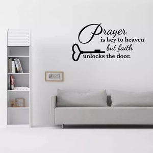 Prayer Is Key To Heaven Faith Unlocks The Door Quote Wall Sticker PVC Vinyl Heart Key Pattern Home Decor For Living Room