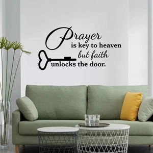 Black PVC wall sticker with prayer and faith quote and key graphic for home decor