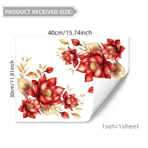 Double-sided red floral window sticker with golden leaves, 30x40cm self-adhesive decal